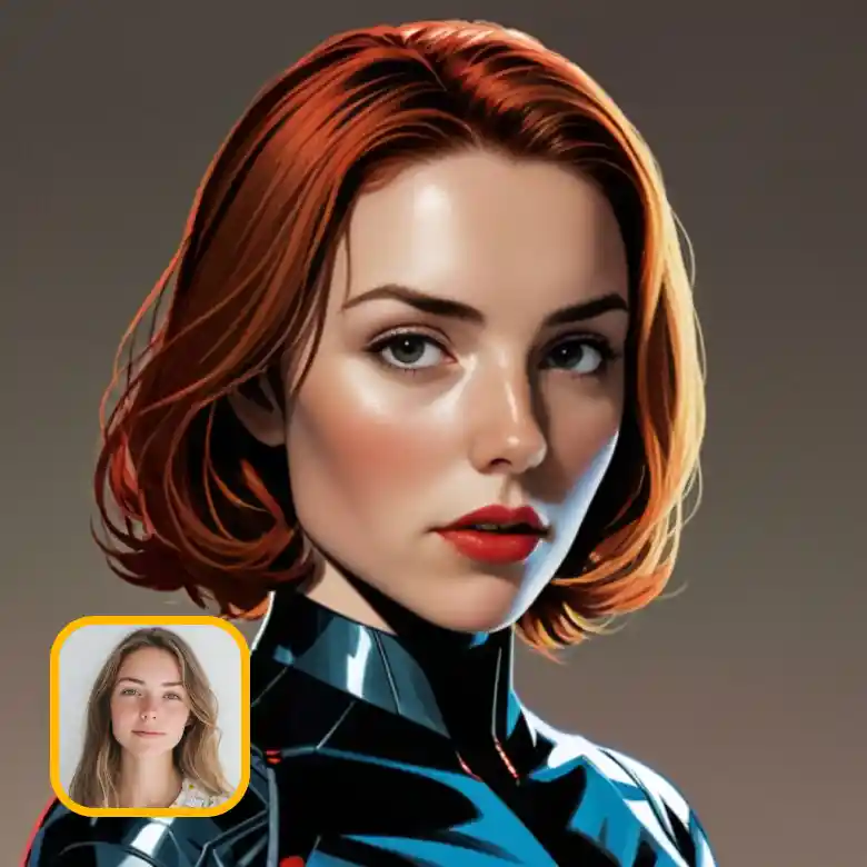 girl turned into comic AI avatar with bright colors in illustrated style.